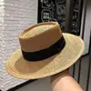 Sombrero de Paja Hueco Estilo Old Money para Mujer, Sombrero de Playa de Verano, Vacaciones en la Playa, Estilo Británico, Elegante, Sombrero de Copa Plana que Adelgaza el Rostro