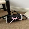 Bolsa de mão fashion e doce estilo coreano com laço e poá, compacta e estilosa, elegante bolsa transversal cilíndrica