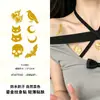 Pegatinas de tatuaje de escorpión coloridas y chapadas en oro, elegantes y sofisticadas, perfectas para el muslo, creando un ambiente moderno, mismo estilo que las de Xiaohongshu, con diseños de calavera y luna creciente de lámina de oro
