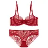 Conjunto de Sujetador Cruzado Sexy Deseo Puro Ropa Interior para Mujer Verano Transpirable Ultra Fino Francés Pequeño Push-Up con Bragas de Encaje