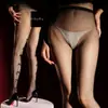Meias Arrastão Jacquard com Brilho de Óleo de Cavalo Aurora, Abertura no Gancho, Seda Preta com Listras Verticais, Laço, Meia-Calça Sexy, Resistente a Puxões