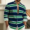 Camisa de Manga Larga a Rayas de Bloques de Color para Hombre Parche de Rayas Azul Marino Blanco Cardigan con Solapa Camisa Casual Primavera Otoño
