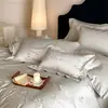 Francés Bordado Sencillo Todo Algodón Algodón de Fibra Larga Lujo Ligero Juego de Cuatro Piezas Encaje Puro Funda Nórdica Sábana Ajustable Corazón de Niña Ropa de Cama de Alta Gama