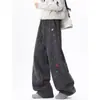 Pantalones de chándal negros estilo americano con bordado y pierna curva para hombre, pantalones tie-dye de forro polar de peso pesado, pantalones atléticos casuales de corte recto y pierna recta para otoño e invierno