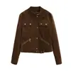 Otoño 2026 Nuevo Chaqueta Abrigo de Motocicleta Retro Americano de Gamuza con Cuello Alto para Mujer Top Corto Holgado Adelgazante