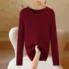 Suéter de punto acanalado beige con cuello redondo para mujer, nueva camisa base ajustada lista para usar de otoño e invierno, top para mujer
