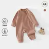 Macacão de algodão macio Classe A para bebê recém-nascido de outono, macacão de manga comprida, pijama de ribana unissex para bebê