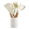 Conjunto de Utensílios de Cozinha de Silicone com Cabo de Madeira com Balde de Armazenamento Antiaderente Utensílios de Cozinha Colher Espátula Conjunto de 11 Peças Colher Espátula de Cozinha