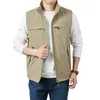 Nuevo chaleco casual para hombre de otoño e invierno, forrado de polar, cálido, con cuello alto, multibolsillos, abrigo holgado de talla grande para hombre