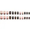 Estampado de Leopardo Nude Manicura Francesa Uñas Largas Venta Cruzada Más Vendido Retro Uñas Portátiles 24 Piezas Parches de Uñas Postizas