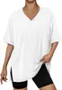 2025 Amazon Cross-Border Primavera/Verão Novo Simples Moda Feminino Cor Sólida Gola V Manga Curta Fenda Pulôver Camiseta Top