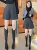 Shorts de lana para mujer otoño invierno ropa exterior cintura alta 2026 nuevo estilo europeo adelgazante línea A capa base pantalones anchos combinar con botas