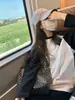 Camiseta casual de manga raglán estilo coreano para mujer, manga larga holgada, diseño simple de bloques de color, top básico versátil para primavera y otoño