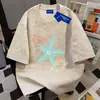 Camiseta de Manga Curta com Design Simples de Estrela do Mar e Peixinho Estilo Preguiçoso ins Algodão Puro Pesado Casal Masculino