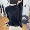 Camiseta base de veludo dupla face 2024 outono e inverno novo estilo para mães de meia-idade, manga longa gola alta moda solta feminina