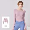 Ropa de Yoga para Mujer Juyitang Primavera Nuevo Hombro Cruzado Hueco Plisado Manga Larga Ajustado Pilates Fitness Top Deportivo