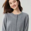 Design de Outono e Inverno Nicho Simples Gola Redonda Suéter de Caxemira Manga Longa Feminino Cardigan Simples Moda Botão Malha Roupa Exterior