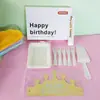 Conjunto de Louças para Bolo de Aniversário Seis em Um Suprimentos de Louças para Bolo de Confeitaria Faca, Garfo e Prato Descartáveis para Bolo