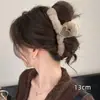 Accesorio para el cabello de pinza de tiburón marrón, de bajo volumen, esponjoso, para peinado semi-recogido, pinza grande de oso para el cabello, pinza de garra con orejas de gato y borla elegante para mujer