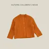 Cárdigan de Punto Acanalado Naranja Estilo Coreano para Niñas Bebé Infantil Ropa Nueva de Otoño 2026 Chaqueta Dopamina Suéter para Bebé