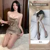 Estilo de Ouvir Bêbado Lingerie Divertida Plus Size Sexy Feminina Camisola Brilhante com Alça Uniforme Quente para Boate Conjunto de Pijama Tentação