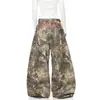 Jeans de camuflaje con bordado de letras de rama estilo callejero americano transfronterizo para hombres y mujeres, pantalones de pierna ancha de diseño de nicho al por mayor