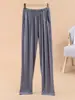 Calça de Pijama Modal Feminina Primavera e Verão Solta Mergulho Casual Tamanho Grande Seda de Gelo Fina Ar Condicionado Doméstica Reta
