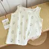 Top de pijama de gasa de algodón puro de doble capa fino para primavera y verano, pieza única para mujer, chaleco sin mangas dulce de dibujos animados, ropa de estar de algodón
