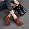 Shanghai Jiejie Otoño e Invierno Nuevos Zapatos Retro con Cordones Delanteros para Cuatro Estaciones de una Sola Capa Estilo Mori, Zapatos de Mujer de Cuero Cómodos y Combinables con Cabeza Cuadrada