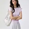 Camiseta Henley de Manga Curta com Gola Henley em Tencel Lyocell Feminina Verão Novo Estilo Design Elegante Botão Emagrecedor Top Versátil