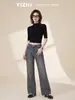 Calça jeans flare retro desgastada Yizhi para mulheres, outono, cintura alta, modelagem slim, algodão, amigável à pele, justa, com caimento, moderna, calça comprida