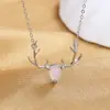Un Ciervo Te Tiene Plata de Ley 925 Lujo Ligero Moda Collar de Astas Elegante Sencillo Colgante de Piedra Lunar Joyería de Alce para Mujer