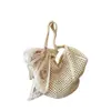 Bolso de Mano Casual de Gran Capacidad para Verano, Bolso de Hombro Tejido de Paja, Vacaciones en la Playa, Cinta de Color, Bolso Cruzado Tejido Hueco para Mujer