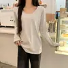 Camiseta de Manga Longa Gola U Canelada Cor Sólida 210g Algodão Puro para Mulheres Primavera e Outono 2026 Camada Base Roupa Íntima Versão Lisa Lisa