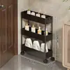 Prateleira de Armazenamento Traseira para Porta de Banheiro Vão Estreito do Banheiro Carrinho Pequeno Ultrafino Vão do Vaso Sanitário Muito Estreito Armário de Armazenamento de Chão Multi-Camadas