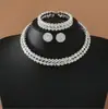 Moda Brillante Doble Fila Diamante Collar Pendientes Pulsera Traje de Boda Decoración de Fiesta Joyería Nupcial Venta al por Mayor