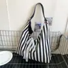 Bolsa de Mão Artística Retrô Estilo Coreano, Bolsa de Ombro Listrada Simples e Fresca, Bolsa de Compras Grande Capacidade Casual e Fashion