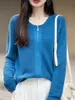 Cardigan de Tricô Minimalista de Alta Qualidade Francês para Mulheres Camada Base Solta Emagrecedora Gola Redonda Ponto Meia e Ponto Tricô Casaco Suéter com Zíper