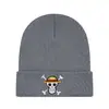 Gorro de Tricô Bordado com Caveira Transfronteiriço, Chapéu de Lã Quente de Inverno para Cabeça Grande de Homem, Gorro Pulôver à Prova de Vento para Proteção Auricular ao Ar Livre
