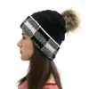 Otoño e invierno 2020 transfronterizo Europa y Estados Unidos nuevo gorro de lana Amazon explosiones Color a cuadros combinación de colores pompón de lana desmontable gorro de punto