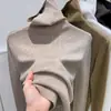 Popular Suéter de Gola Alta Outono e Inverno para Mulheres 2025 Novo Slim-Fit Malha Interna Suéter Macio de Gola Alta Preto
