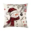 Funda de Cojín Decorativo para el Hogar de Navidad Lino Estilo Rústico Retro Muñeco de Nieve Elementos Navideños Funda de Cojín para Coche Festival