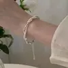 Pulseira de pérolas em prata de lei S925 para mulheres, pulseira simples e fofa com um design delicado e fofo, acessório de joia de alta qualidade