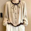 Camisa con volantes estilo francés para mujer, elegante, adelgazante, rejuvenecedora, casual, versátil y moderna