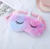 Linda máscara de ojos de felpa bordada con pelo de conejo para bloqueo de luz y protección del sueño, con orejas de unicornio