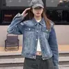 Primavera e Outono 2026 Novo Estilo Coreano Design Solto Tendência Versátil Retrô Jaqueta Jeans Lavada para Mulheres Top de Outono