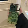 Capa de Couro Patchwork Verde de Nicho com Janela Grande para iPhone 16, Adequada para iPhone 17 Pro Max e iPhone 15