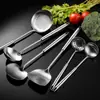 Utensilios de cocina de acero inoxidable 304 con mango largo, espátula para wok, juego de cocina, cucharón para olla caliente, colador, espátula para champiñones