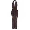 Em Estoque Comércio Exterior Transfronteiriço Moda Feminina Sexy Decote V Ajuste Slim Saia Bodycon Franzida Costas Abertas Vestido Gola Alta Europeu e Americano