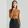 Camisa de Base Tricô 100% Lã Slimming Look Sem Costura Outono e Inverno Suéter de Lã Versátil Casual Suéter de Gola Alta Manga Longa para Mulheres
